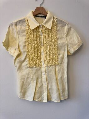 Willi Smith Yellow Linen Button Front Short Sleeve Shirt Size 8 – Like New